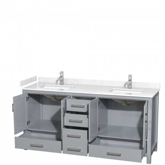 72 Inch Double Bathroom Vanity in Gray, Carrara Cultured Marble Countertop, Sinks, No Mirror