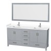 72 Inch Double Bathroom Vanity in Gray, White Cultured Marble Countertop, Sinks, 70 Inch Mirror