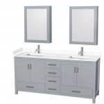 72 Inch Double Bathroom Vanity in Gray, White Cultured Marble Countertop, Sinks, Medicine Cabinets