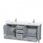 72 Inch Double Bathroom Vanity in Gray, White Cultured Marble Countertop, Sinks, No Mirror