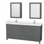 72 Inch Double Bathroom Vanity in Dark Gray, Carrara Cultured Marble Countertop, Sinks, Medicine Cabinets