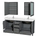 72 Inch Double Bathroom Vanity in Dark Gray, Carrara Cultured Marble Countertop, Sinks, Medicine Cabinets