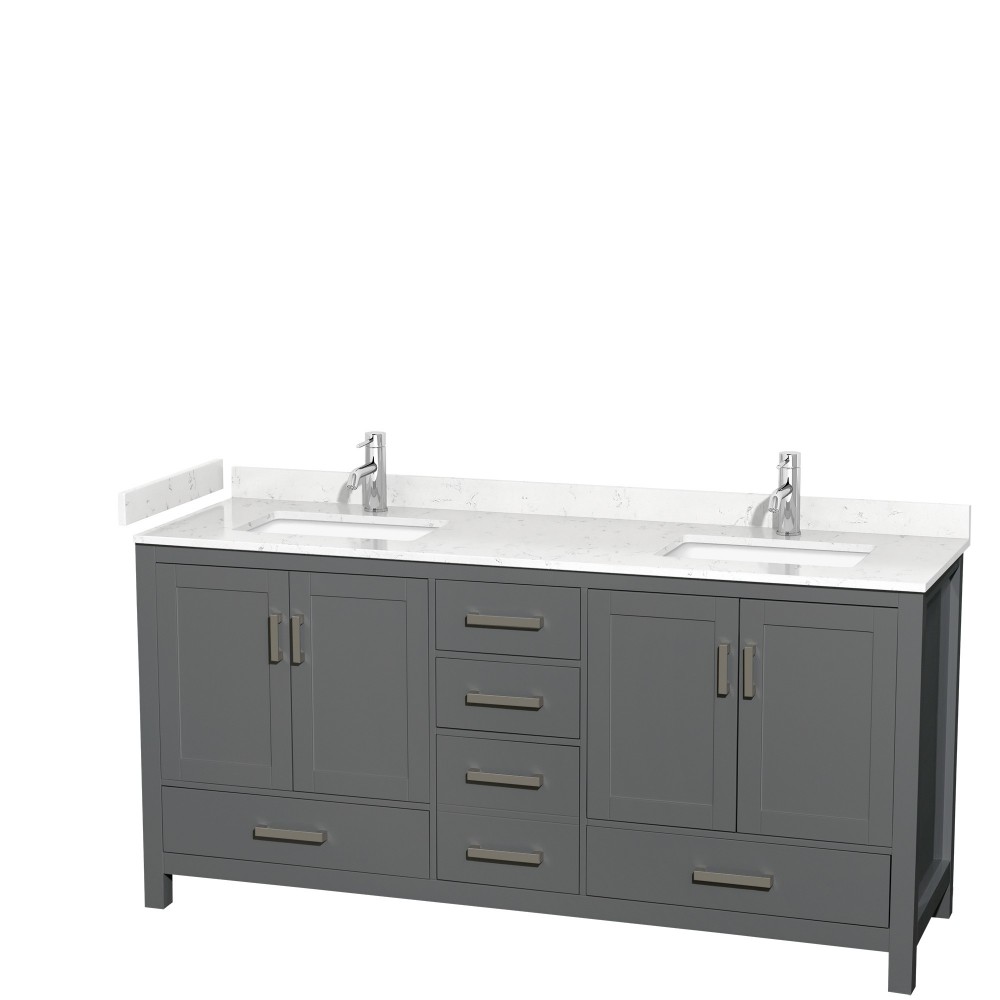 72 Inch Double Bathroom Vanity in Dark Gray, Carrara Cultured Marble Countertop, Sinks, No Mirror