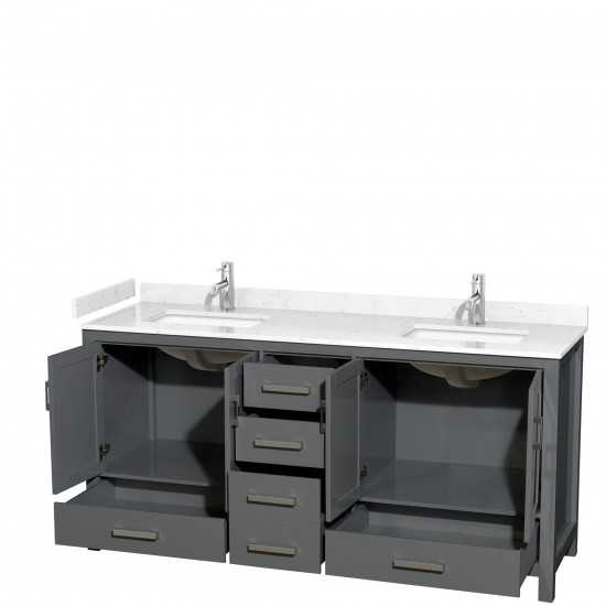 72 Inch Double Bathroom Vanity in Dark Gray, Carrara Cultured Marble Countertop, Sinks, No Mirror