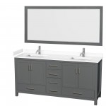 72 Inch Double Bathroom Vanity in Dark Gray, White Cultured Marble Countertop, Sinks, 70 Inch Mirror