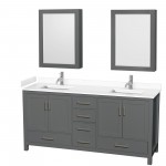 72 Inch Double Bathroom Vanity in Dark Gray, White Cultured Marble Countertop, Sinks, Medicine Cabinets