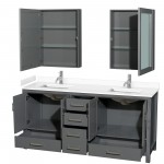 72 Inch Double Bathroom Vanity in Dark Gray, White Cultured Marble Countertop, Sinks, Medicine Cabinets