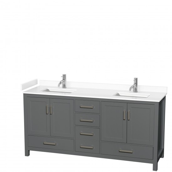 72 Inch Double Bathroom Vanity in Dark Gray, White Cultured Marble Countertop, Sinks, No Mirror