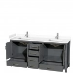 72 Inch Double Bathroom Vanity in Dark Gray, White Cultured Marble Countertop, Sinks, No Mirror