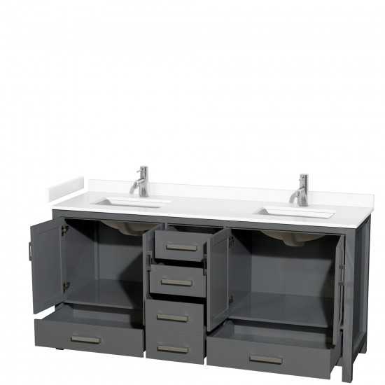 72 Inch Double Bathroom Vanity in Dark Gray, White Cultured Marble Countertop, Sinks, No Mirror