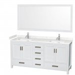 72 Inch Double Bathroom Vanity in White, Carrara Cultured Marble Countertop, Sinks, 70 Inch Mirror