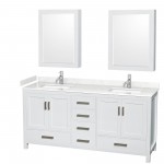 72 Inch Double Bathroom Vanity in White, Carrara Cultured Marble Countertop, Sinks, Medicine Cabinets