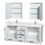 72 Inch Double Bathroom Vanity in White, Carrara Cultured Marble Countertop, Sinks, Medicine Cabinets