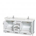 72 Inch Double Bathroom Vanity in White, Carrara Cultured Marble Countertop, Sinks, No Mirror