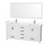 72 Inch Double Bathroom Vanity in White, White Cultured Marble Countertop, Sinks, 70 Inch Mirror