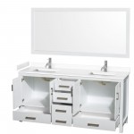 72 Inch Double Bathroom Vanity in White, White Cultured Marble Countertop, Sinks, 70 Inch Mirror