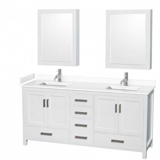 72 Inch Double Bathroom Vanity in White, White Cultured Marble Countertop, Sinks, Medicine Cabinets