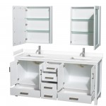 72 Inch Double Bathroom Vanity in White, White Cultured Marble Countertop, Sinks, Medicine Cabinets