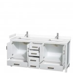 72 Inch Double Bathroom Vanity in White, White Cultured Marble Countertop, Sinks, No Mirror