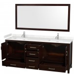 80 Inch Double Bathroom Vanity in Espresso, Carrara Cultured Marble Countertop, Sinks, 70 Inch Mirror