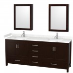 80 Inch Double Bathroom Vanity in Espresso, Carrara Cultured Marble Countertop, Sinks, Medicine Cabinets