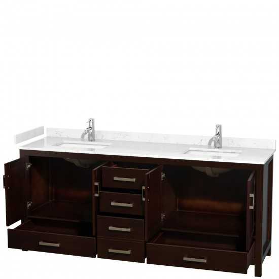 80 Inch Double Bathroom Vanity in Espresso, Carrara Cultured Marble Countertop, Sinks, No Mirror