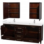 80 Inch Double Bathroom Vanity in Espresso, White Cultured Marble Countertop, Sinks, Medicine Cabinets