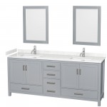 80 Inch Double Bathroom Vanity in Gray, Carrara Cultured Marble Countertop, Sinks, 24 Inch Mirrors