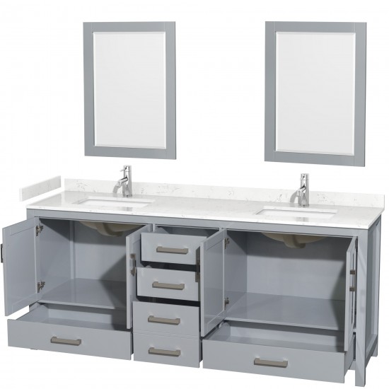 80 Inch Double Bathroom Vanity in Gray, Carrara Cultured Marble Countertop, Sinks, 24 Inch Mirrors