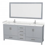 80 Inch Double Bathroom Vanity in Gray, Carrara Cultured Marble Countertop, Sinks, 70 Inch Mirror