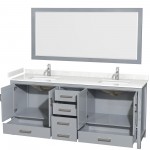 80 Inch Double Bathroom Vanity in Gray, Carrara Cultured Marble Countertop, Sinks, 70 Inch Mirror