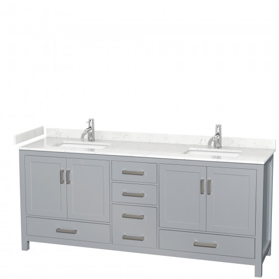 80 Inch Double Bathroom Vanity in Gray, Carrara Cultured Marble Countertop, Sinks, No Mirror