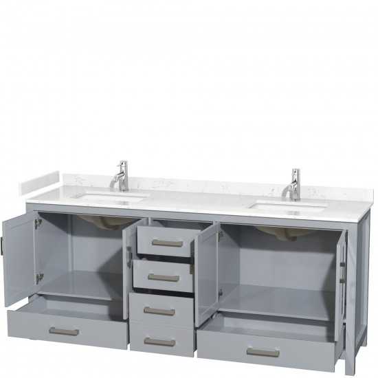 80 Inch Double Bathroom Vanity in Gray, Carrara Cultured Marble Countertop, Sinks, No Mirror