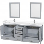 80 Inch Double Bathroom Vanity in Gray, White Cultured Marble Countertop, Sinks, 24 Inch Mirrors