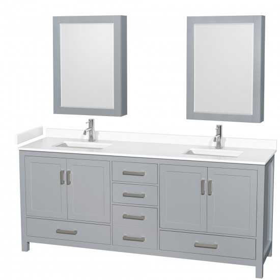 80 Inch Double Bathroom Vanity in Gray, White Cultured Marble Countertop, Sinks, Medicine Cabinets