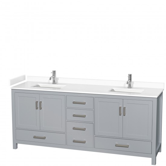 80 Inch Double Bathroom Vanity in Gray, White Cultured Marble Countertop, Sinks, No Mirror