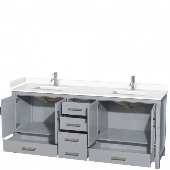 80 Inch Double Bathroom Vanity in Gray, White Cultured Marble Countertop, Sinks, No Mirror