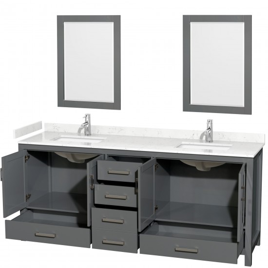 80 Inch Double Bathroom Vanity in Dark Gray, Carrara Cultured Marble Countertop, Sinks, 24 Inch Mirrors