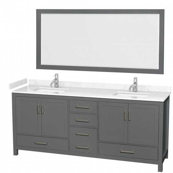 80 Inch Double Bathroom Vanity in Dark Gray, Carrara Cultured Marble Countertop, Sinks, 70 Inch Mirror