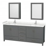 80 Inch Double Bathroom Vanity in Dark Gray, Carrara Cultured Marble Countertop, Sinks, Medicine Cabinets