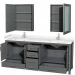 80 Inch Double Bathroom Vanity in Dark Gray, Carrara Cultured Marble Countertop, Sinks, Medicine Cabinets