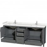 80 Inch Double Bathroom Vanity in Dark Gray, Carrara Cultured Marble Countertop, Sinks, No Mirror