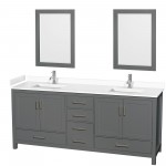 80 Inch Double Bathroom Vanity in Dark Gray, White Cultured Marble Countertop, Sinks, 24 Inch Mirrors