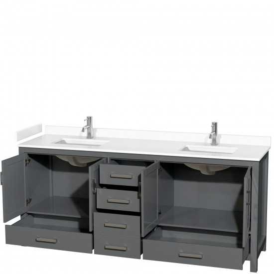 80 Inch Double Bathroom Vanity in Dark Gray, White Cultured Marble Countertop, Sinks, No Mirror