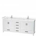 80 Inch Double Bathroom Vanity in White, Carrara Cultured Marble Countertop, Sinks, No Mirror