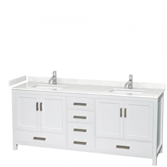 80 Inch Double Bathroom Vanity in White, Carrara Cultured Marble Countertop, Sinks, No Mirror