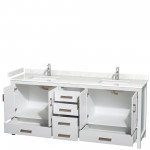 80 Inch Double Bathroom Vanity in White, Carrara Cultured Marble Countertop, Sinks, No Mirror