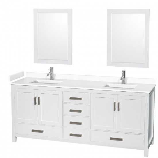 80 Inch Double Bathroom Vanity in White, White Cultured Marble Countertop, Sinks, 24 Inch Mirrors