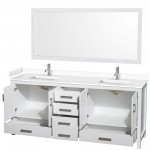 80 Inch Double Bathroom Vanity in White, White Cultured Marble Countertop, Sinks, 70 Inch Mirror