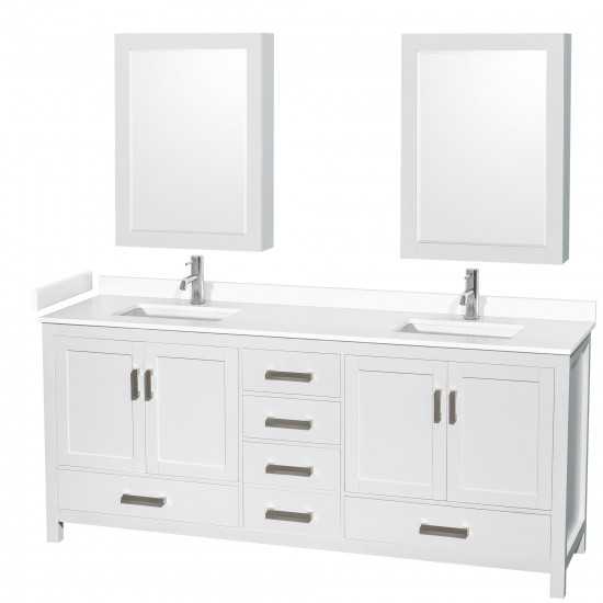 80 Inch Double Bathroom Vanity in White, White Cultured Marble Countertop, Sinks, Medicine Cabinets